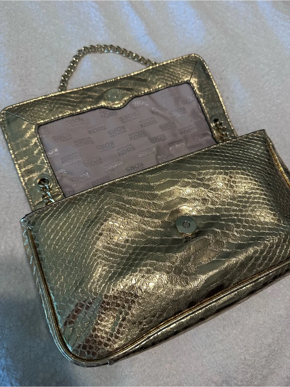 Michael Kors Gold Metallic Snakeskin-Embossed Shoulder Bag